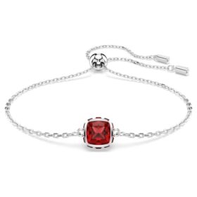 Geboortesteenarmband met vierkante slijpvorm, januari, rood, gerhodineerd