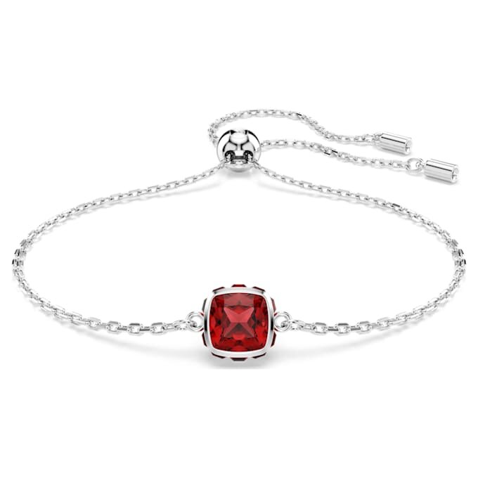 Geboortesteenarmband met vierkante slijpvorm, januari, rood, gerhodineerd Geboortesteenarmband met vierkante slijpvorm, januari, rood, gerhodineerd