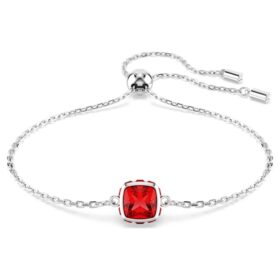 Geboortesteenarmband met vierkante slijpvorm, juli, rood, gerhodineerd