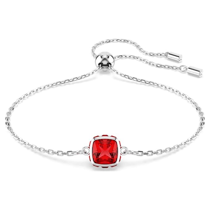 Geboortesteenarmband met vierkante slijpvorm, juli, rood, gerhodineerd Geboortesteenarmband met vierkante slijpvorm, juli, rood, gerhodineerd