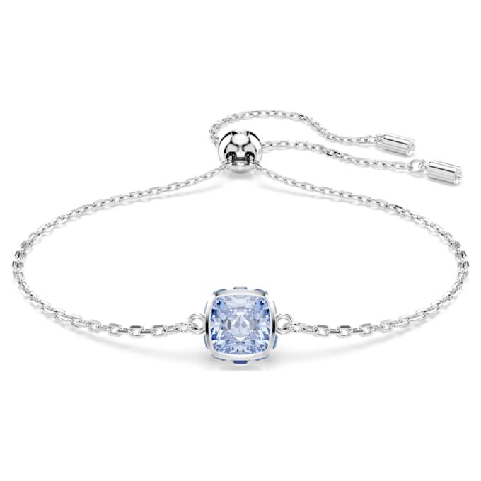 Geboortesteenarmband met vierkante slijpvorm, maart, blauw, gerhodineerd Geboortesteenarmband met vierkante slijpvorm, maart, blauw, gerhodineerd