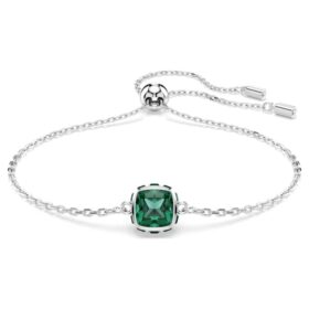 Geboortesteenarmband met vierkante slijpvorm, mei, groen, gerhodineerd