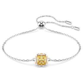 Geboortesteenarmband met vierkante slijpvorm, november, geel, gerhodineerd