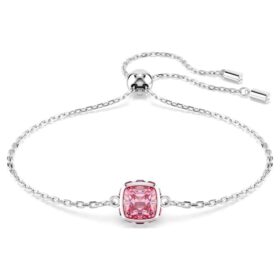 Geboortesteenarmband met vierkante slijpvorm, oktober, roze, gerhodineerd
