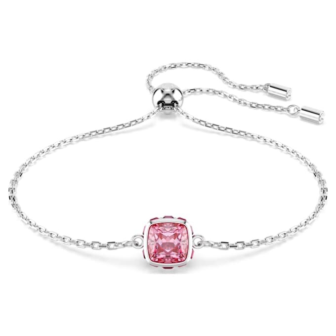 Geboortesteenarmband met vierkante slijpvorm, oktober, roze, gerhodineerd Geboortesteenarmband met vierkante slijpvorm, oktober, roze, gerhodineerd