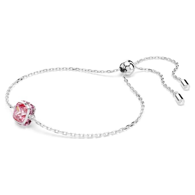 Geboortesteenarmband met vierkante slijpvorm, oktober, roze, gerhodineerd Geboortesteenarmband met vierkante slijpvorm, oktober, roze, gerhodineerd