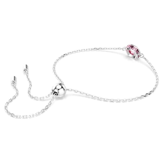 Geboortesteenarmband met vierkante slijpvorm, oktober, roze, gerhodineerd Geboortesteenarmband met vierkante slijpvorm, oktober, roze, gerhodineerd