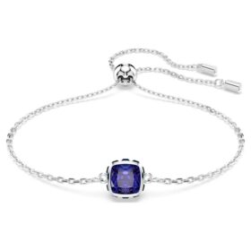 Geboortesteenarmband vierkant geslepen, september, blauw, gerhodineerd