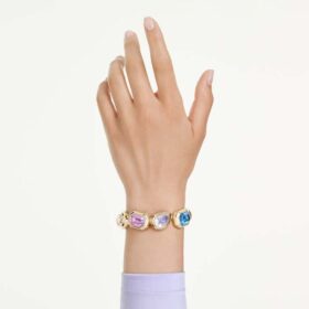 Gema-armband met extra grote kristallen, gemengde slijpvormen, veelkleurig, verguld in goudkleur