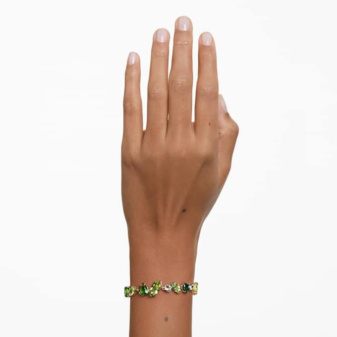 Gema-armband met gemengde slijpvormen, groen, verguld Gema-armband met gemengde slijpvormen, groen, verguld