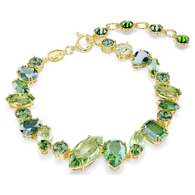 Gema-armband met gemengde slijpvormen, groen, verguld Gema-armband met gemengde slijpvormen, groen, verguld