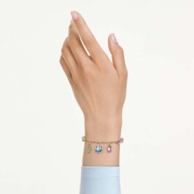 Gema-armband met gemengde slijpvormen, hangende kristallen, veelkleurig, verguld