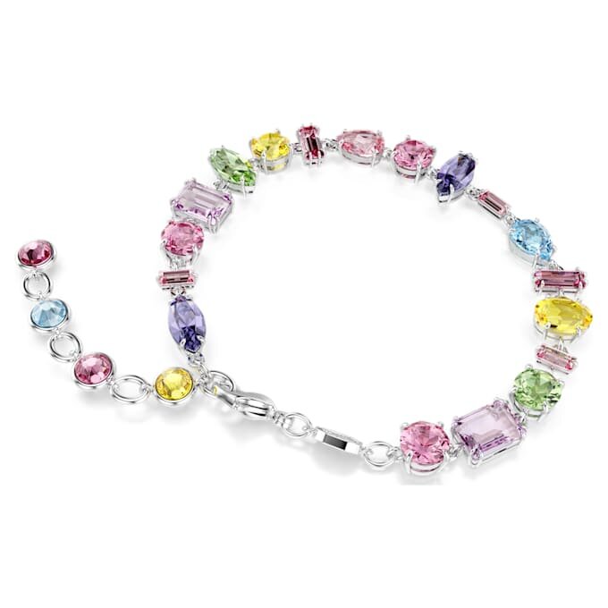 Gema-armband met gemengde slijpvormen, veelkleurig, gerhodineerd Gema-armband met gemengde slijpvormen, veelkleurig, gerhodineerd