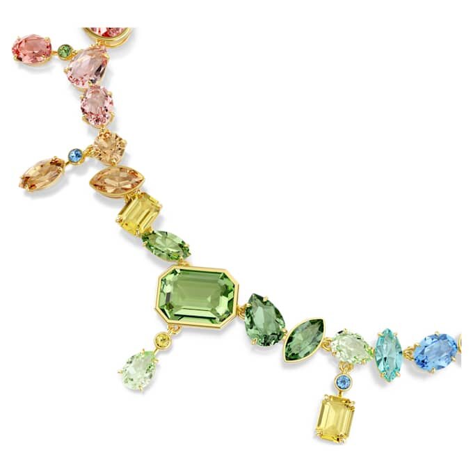 Gema-ketting met gemengde slijpvormen, hangende kristallen, veelkleurig, verguld Gema-ketting met gemengde slijpvormen, hangende kristallen, veelkleurig, verguld