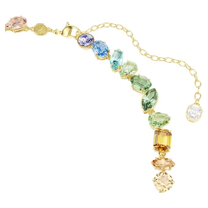 Gema-ketting met gemengde slijpvormen, hangende kristallen, veelkleurig, verguld Gema-ketting met gemengde slijpvormen, hangende kristallen, veelkleurig, verguld