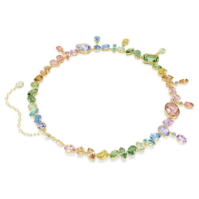 Gema-ketting met gemengde slijpvormen, hangende kristallen, veelkleurig, verguld Gema-ketting met gemengde slijpvormen, hangende kristallen, veelkleurig, verguld