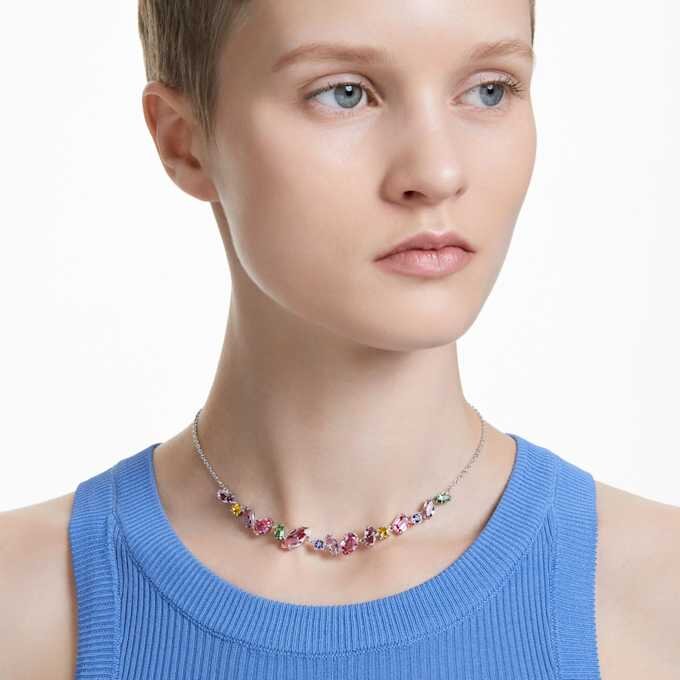 Gema-ketting met gemengde slijpvormen, veelkleurig, gerhodineerd Gema-ketting met gemengde slijpvormen, veelkleurig, gerhodineerd