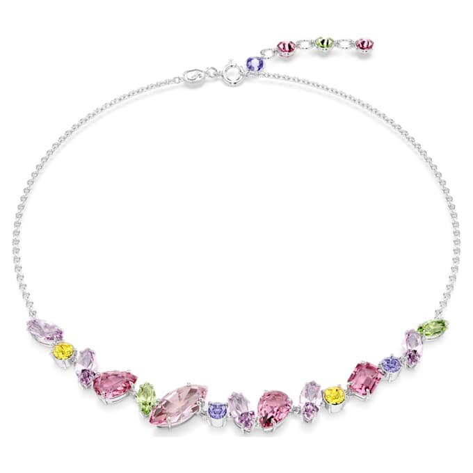 Gema-ketting met gemengde slijpvormen, veelkleurig, gerhodineerd Gema-ketting met gemengde slijpvormen, veelkleurig, gerhodineerd
