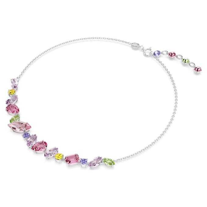 Gema-ketting met gemengde slijpvormen, veelkleurig, gerhodineerd Gema-ketting met gemengde slijpvormen, veelkleurig, gerhodineerd