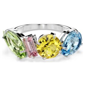 Gema-ring met gemengde slijpvormen, veelkleurig, gerhodineerd Gema-ring met gemengde slijpvormen, veelkleurig, gerhodineerd