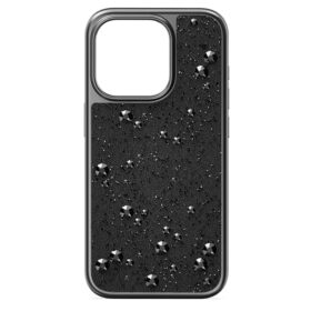 High smartphonehoesje met platte achterkant en kristallen, iPhone® 15 Pro, zwart