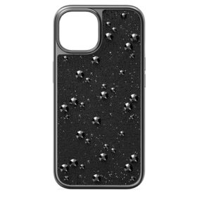 High smartphonehoesje met platte achterkant en kristallen, iPhone® 15, zwart