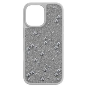 High smartphonehoesje met platte achterkant en kristallen, iPhone® 17, zilverkleurig