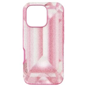 Hoog smartphonehoesje met kristallen printmotief, iPhone® 16 Pro, roze