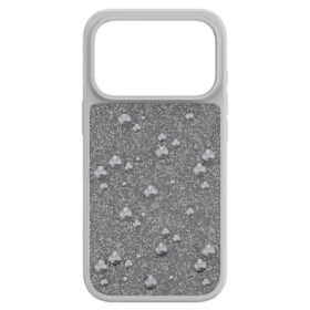 Hoog smartphonehoesje met platte achterkant en kristallen, iPhone® 17 Pro, zilverkleurig