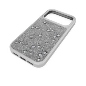 Hoog smartphonehoesje met platte achterkant en kristallen, iPhone® 17 Pro, zilverkleurig