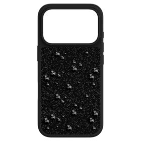 Hoog smartphonehoesje met platte achterkant en kristallen, iPhone® 17 Pro, zwart