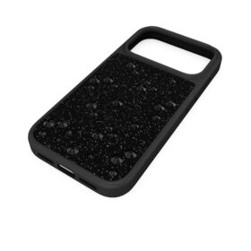 Hoog smartphonehoesje met platte achterkant en kristallen, iPhone® 17 Pro, zwart