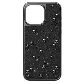 Hoogwaardige smartphonehoes met platte achterkant met kristallen, iPhone® 15 Pro Max, zwart