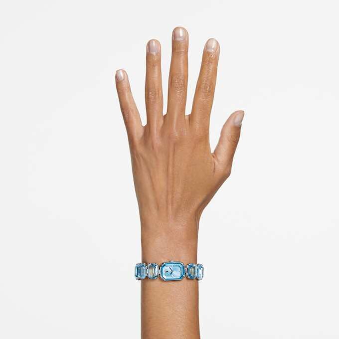 Horloge met achthoekig geslepen armband, blauw, roestvrij staal Horloge met achthoekig geslepen armband, blauw, roestvrij staal