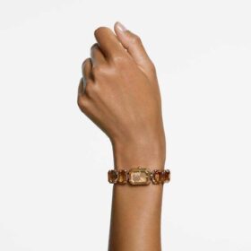 Horloge met achthoekig geslepen armband, bruin, champagnekleurige afwerking Horloge met achthoekig geslepen armband, bruin, champagnekleurige afwerking