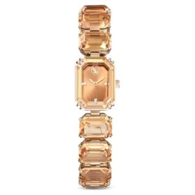 Horloge met achthoekig geslepen armband, bruin, champagnekleurige afwerking Horloge met achthoekig geslepen armband, bruin, champagnekleurige afwerking