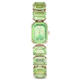 Horloge met achthoekig geslepen armband, groen, champagnekleurige afwerking Horloge met achthoekig geslepen armband, groen, champagnekleurige afwerking