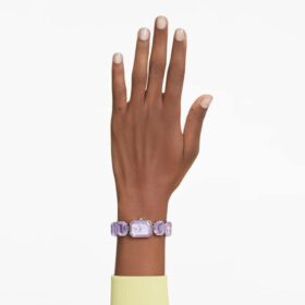 Horloge met achthoekig geslepen armband, paars, champagnekleurige afwerking Horloge met achthoekig geslepen armband, paars, champagnekleurige afwerking