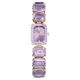 Horloge met achthoekig geslepen armband, paars, champagnekleurige afwerking Horloge met achthoekig geslepen armband, paars, champagnekleurige afwerking