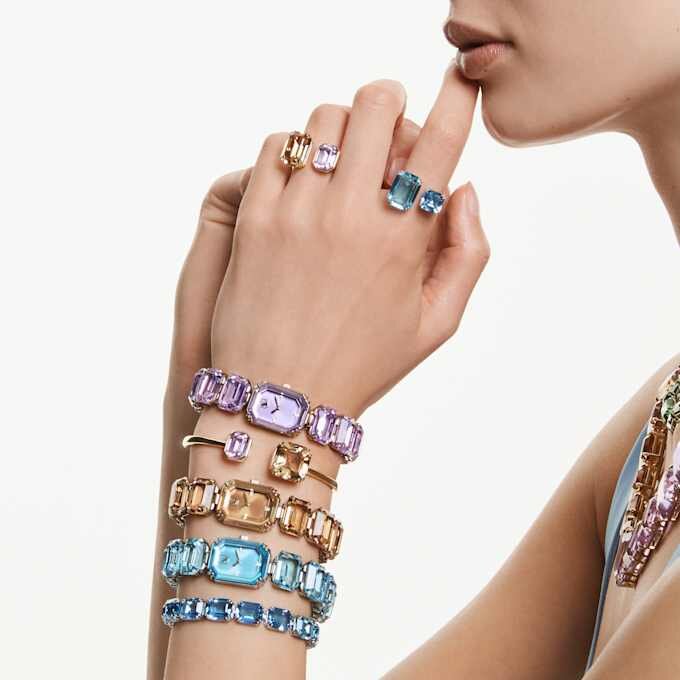 Horloge met achthoekig geslepen armband, blauw, roestvrij staal Horloge met achthoekig geslepen armband, blauw, roestvrij staal