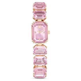 Horloge met achthoekig geslepen armband, roze, roségoudkleurige afwerking Horloge met achthoekig geslepen armband, roze, roségoudkleurige afwerking