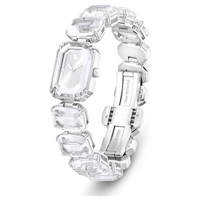 Horloge met achthoekig geslepen armband, wit, roestvrij staal Horloge met achthoekig geslepen armband, wit, roestvrij staal