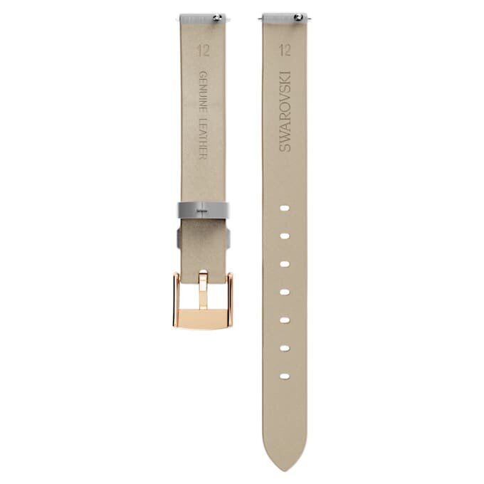 Horlogeband 12 mm (0,47″) breed, leer, zilverkleurig, roségoudkleurige afwerking Horlogeband 12 mm (0,47″) breed, leer, zilverkleurig, roségoudkleurige afwerking