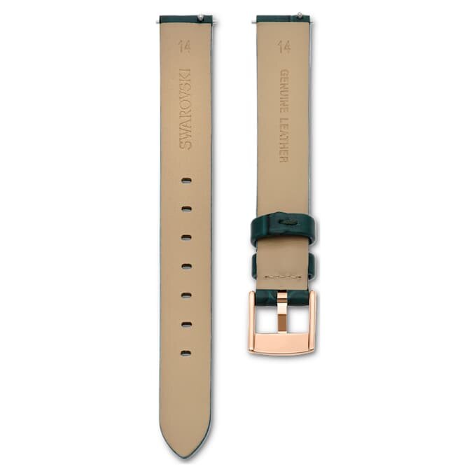 Horlogeband 14 mm (0,55″) breed, leer, groen, roségoudkleurige afwerking Horlogeband 14 mm (0,55″) breed, leer, groen, roségoudkleurige afwerking