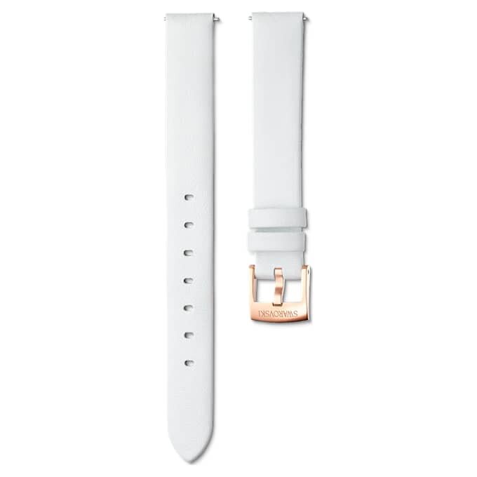Horlogeband 14 mm (0,55″) breed, leer, wit, roségoudkleurige afwerking Horlogeband 14 mm (0,55″) breed, leer, wit, roségoudkleurige afwerking