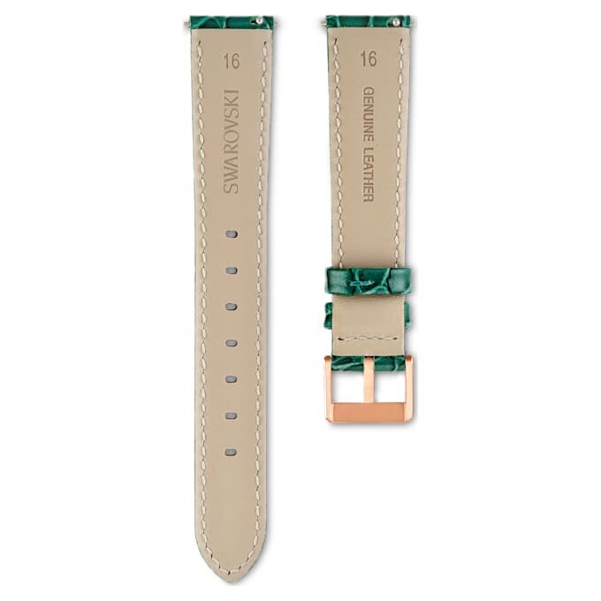 Horlogeband 16 mm (0,63″) breed, leer met stiksels, groen Horlogeband 16 mm (0,63″) breed, leer met stiksels, groen