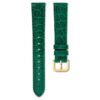 Horlogeband 16 mm (0,63″) breed, leer met stiksels, groen, goudkleurige afwerking
