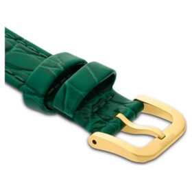 Horlogeband 16 mm (0,63″) breed, leer met stiksels, groen, goudkleurige afwerking Horlogeband 16 mm (0,63″) breed, leer met stiksels, groen, goudkleurige afwerking