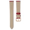 Horlogeband 16 mm (0,63″) breed, leer met stiksels, rood, roségoudkleurige afwerking