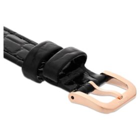 Horlogeband 16 mm (0,63″) breed, leer met stiksels, zwart, roségoudkleurige afwerking Horlogeband 16 mm (0,63″) breed, leer met stiksels, zwart, roségoudkleurige afwerking